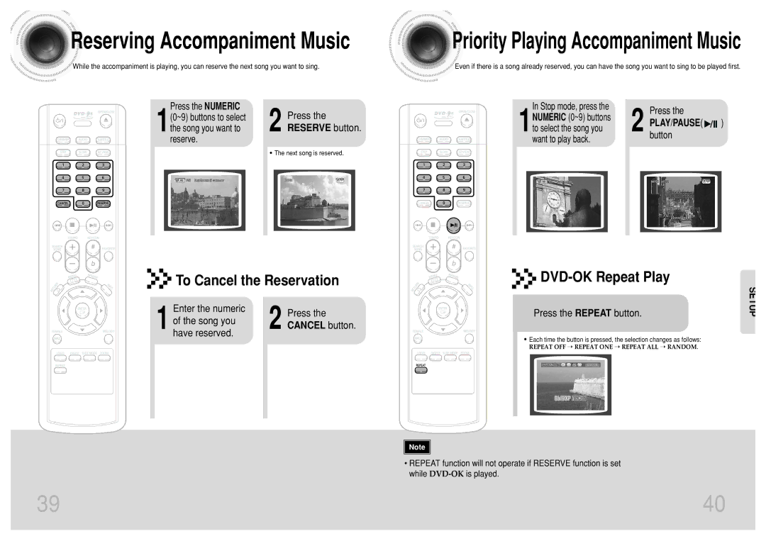 Samsung DVD-K110/XFO manual To Cancel the Reservation, DVD-OK Repeat Play, Reserve button, Cancel button 