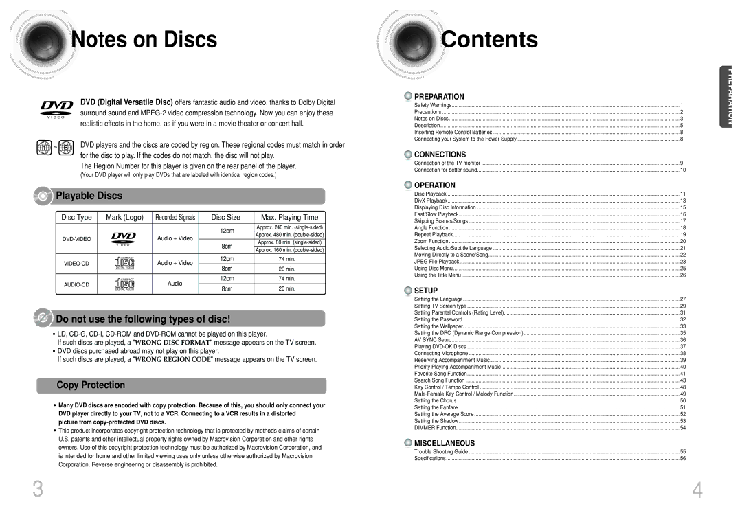 Samsung DVD-K110/XFO manual Contents 