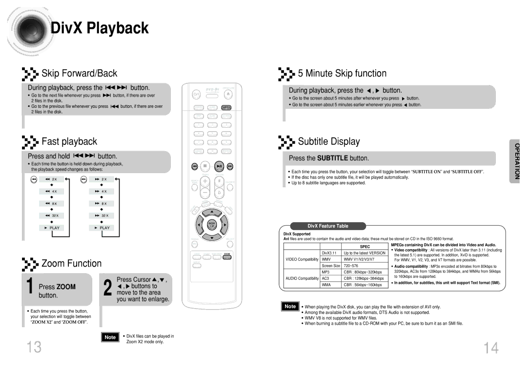 Samsung DVD-K110/XFO manual DivX Playback 