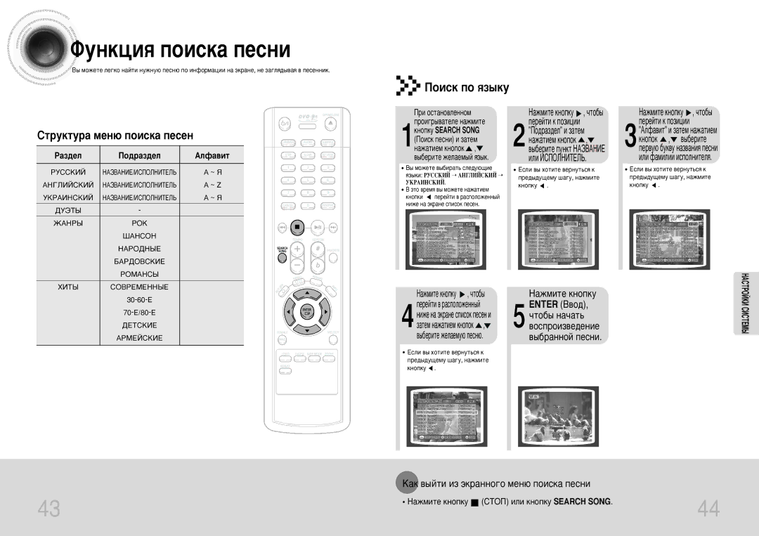 Samsung DVD-K110/XFO manual ÎyÌÍˆËﬂ ÔoËcÍa ÔecÌË, ÈoËcÍ Ôo ﬂÁ˚Íy, KaÍ ‚˚ÈÚË ËÁ ˝ÍaÌÌo„o ÏeÌ˛ ÔoËcÍa ÔecÌË 