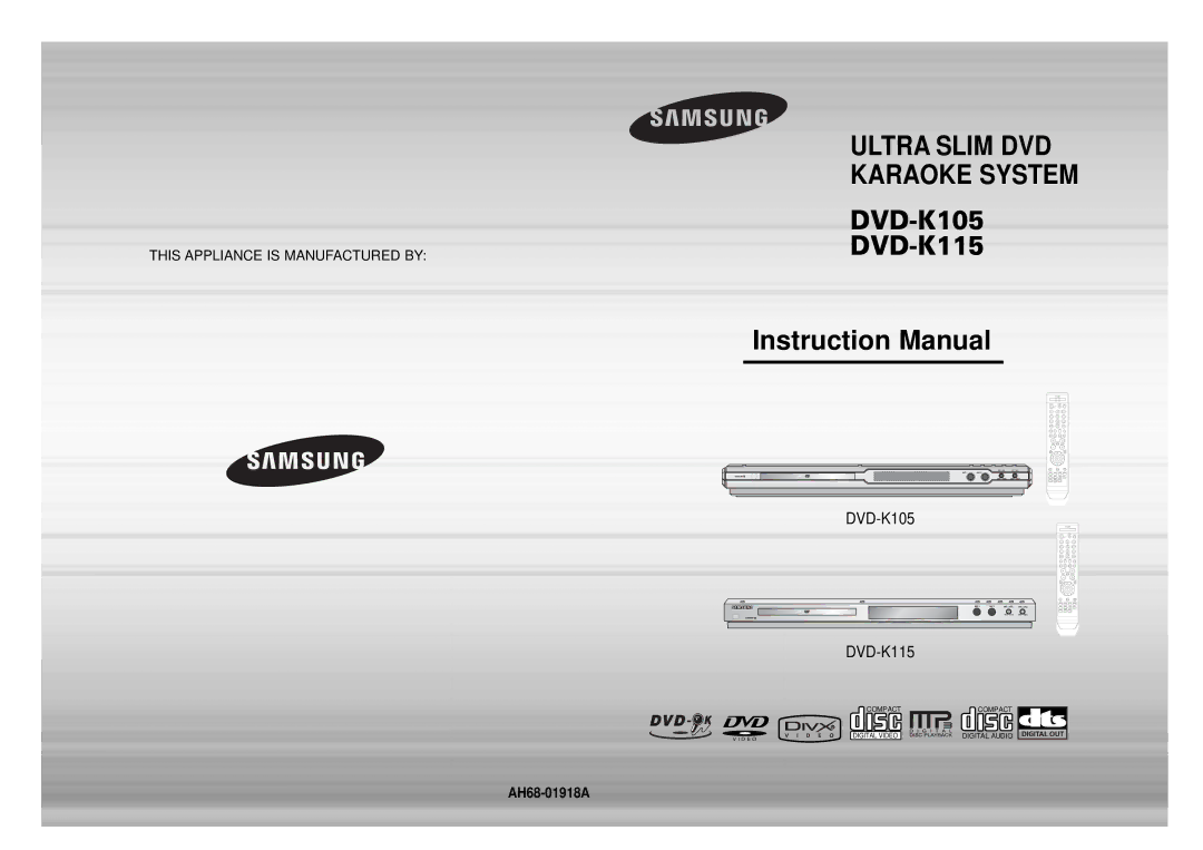 Samsung DVD-K105/XFU, DVD-K115/XFU manual Ultra Slim DVD Karaoke System 