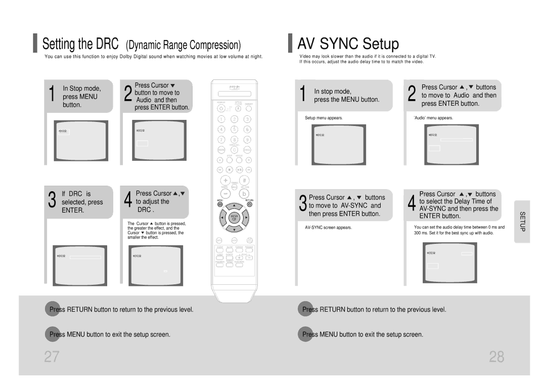 Samsung DVD-K105/XFU, DVD-K115/XFU manual AV Sync Setup 