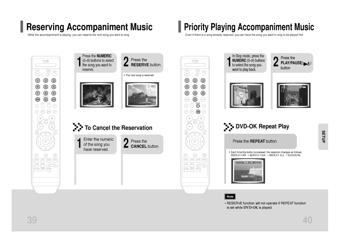 Samsung DVD-K105/XFU, DVD-K115/XFU manual To Cancel the Reservation, DVD-OK Repeat Play, Reserve button 