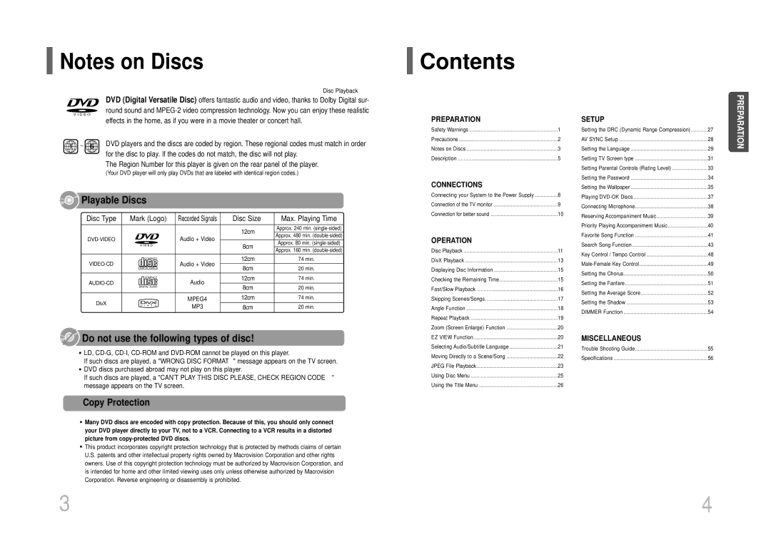 Samsung DVD-K105/XFU, DVD-K115/XFU manual Contents 