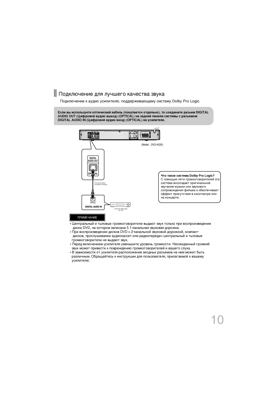 Samsung DVD-K320/NWT manual ÈÓ‰ÍÎ˛˜ÂÌËÂ ‰Îﬂ ÎÛ˜¯Â„Ó Í‡˜ÂÒÚ‚‡ Á‚ÛÍ‡ 