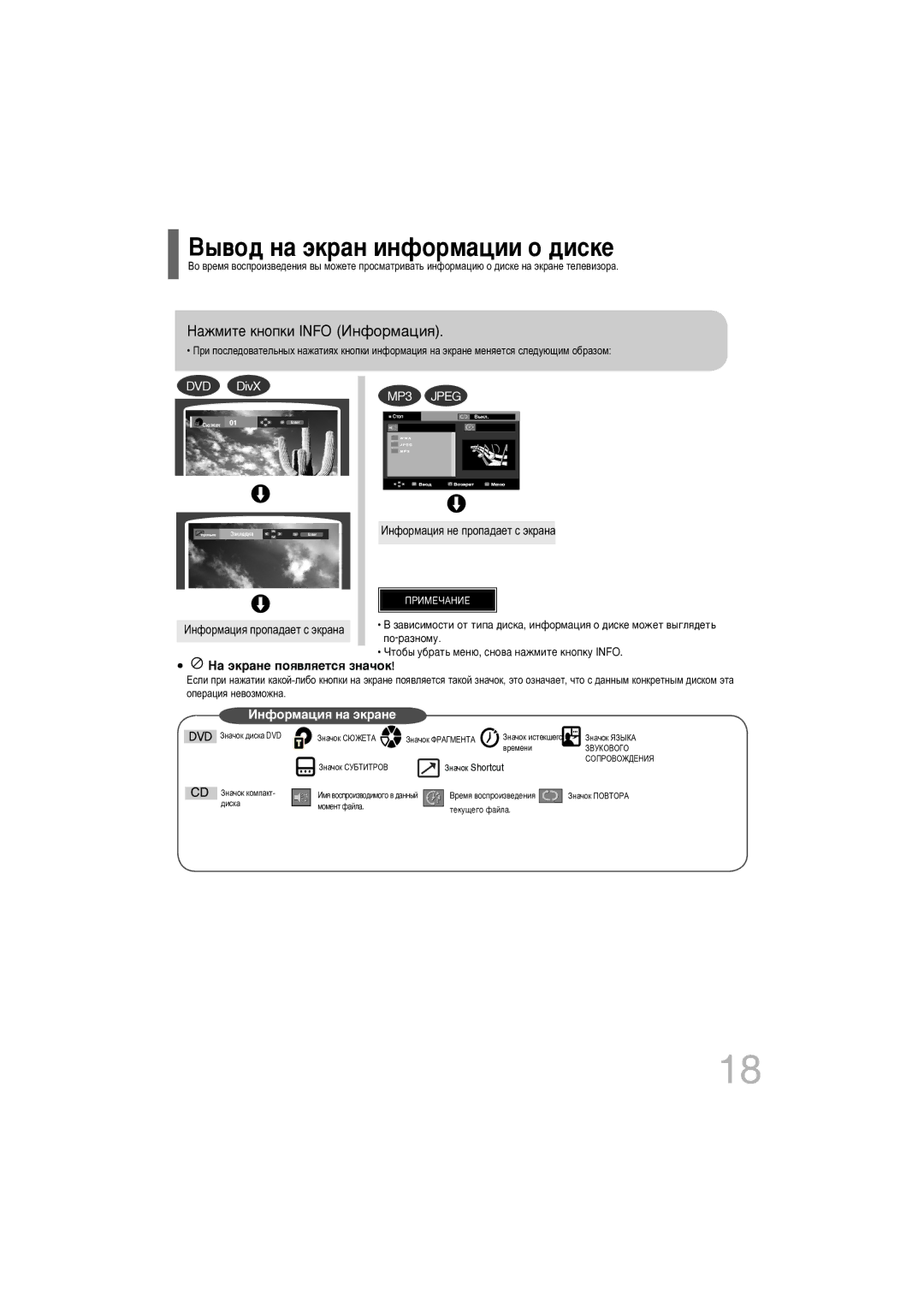 Samsung DVD-K350/NWT manual ˚‚Ó‰ Ì‡ ˝Í‡Ì Ëìùóï‡ˆëë Ó ‰Ëòíâ, ‡ÊÏËÚÂ Íìóôíë Info àÌÙÓÏ‡ˆËﬂ 