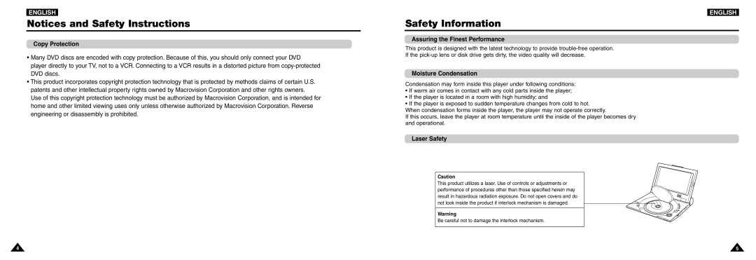 Samsung DVD-L100W manual Safety Information, Copy Protection, Assuring the Finest Performance, Moisture Condensation 