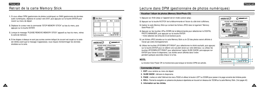 Samsung DVD-L100W manual Retrait de la carte Memory Stick, Lecture dans DPM gestionnaire de photos numériques 