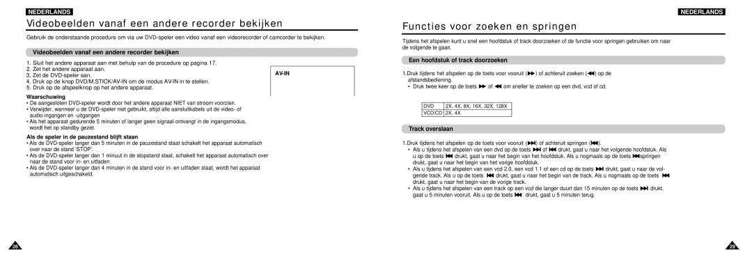 Samsung DVD-L100W manual Videobeelden vanaf een andere recorder bekijken, Functies voor zoeken en springen, Track overslaan 