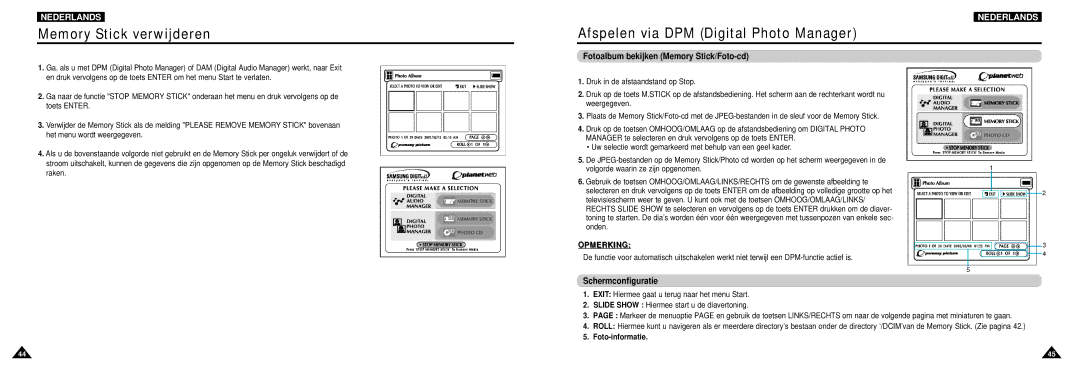 Samsung DVD-L100W manual Memory Stick verwijderen, Afspelen via DPM Digital Photo Manager, Foto-informatie 