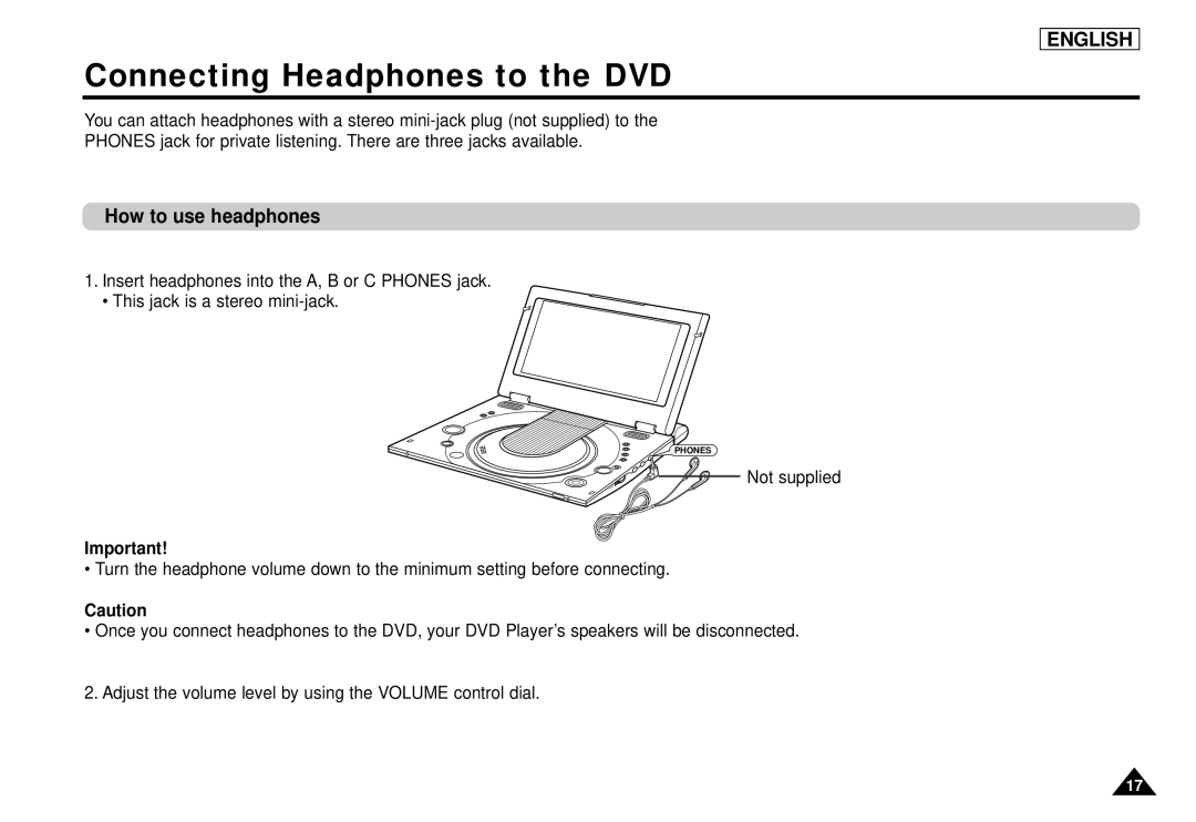 Samsung DVD-L1200 manual Connecting Headphones to the DVD, How to use headphones 