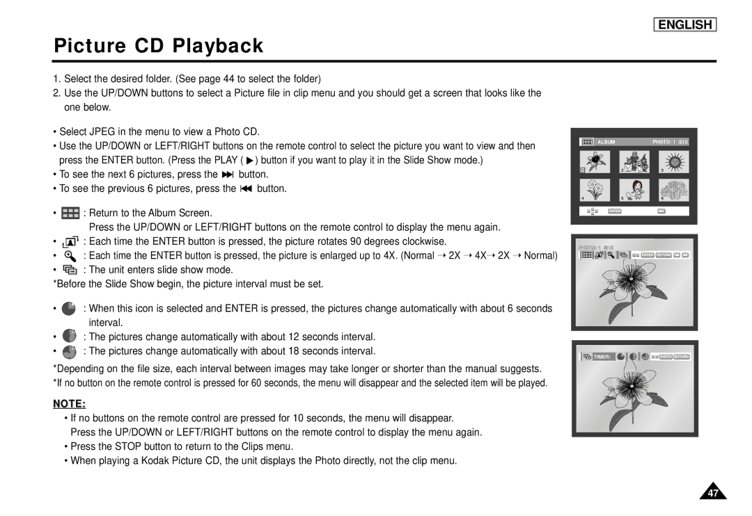 Samsung DVD-L1200 manual Picture CD Playback 