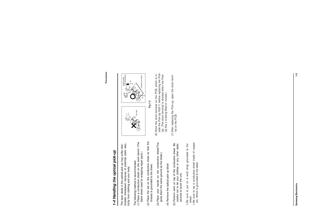 Samsung DVD-L200W service manual Handling the optical pick-up 