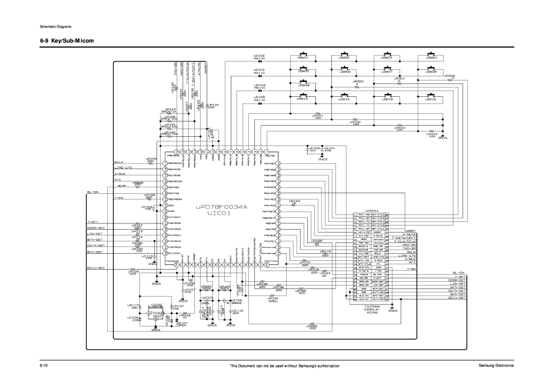 Samsung DVD-L200W 6-9 Key/Sub-Micom, This Document can not be used without Samsung’s authorization, Schematic Diagrams 