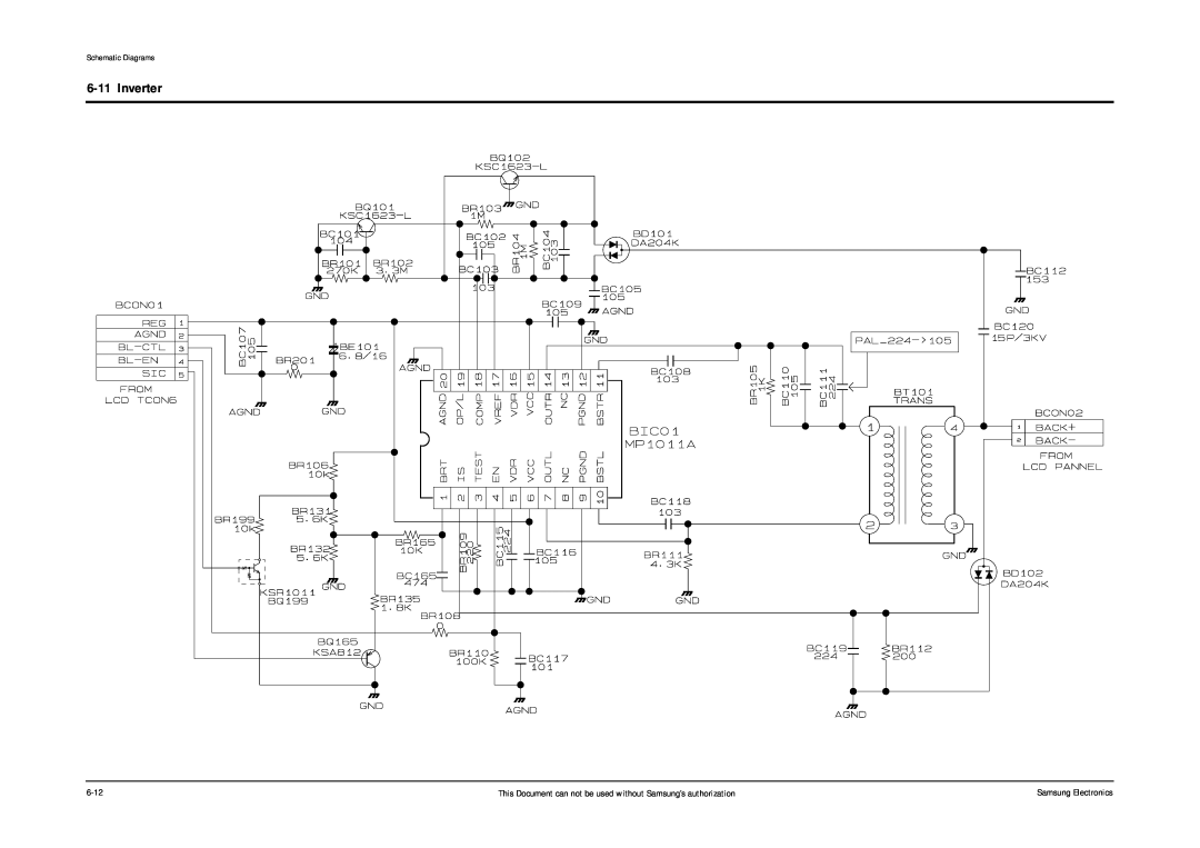 Samsung DVD-L200W Inverter, This Document can not be used without Samsung’s authorization, Schematic Diagrams 