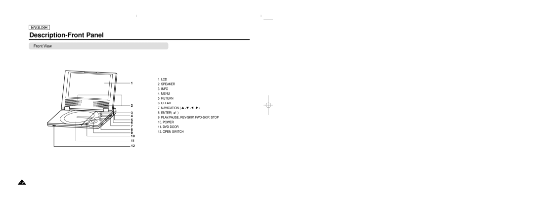 Samsung DVD-L70, DVD-L75 manual Description-Front Panel, Front View 