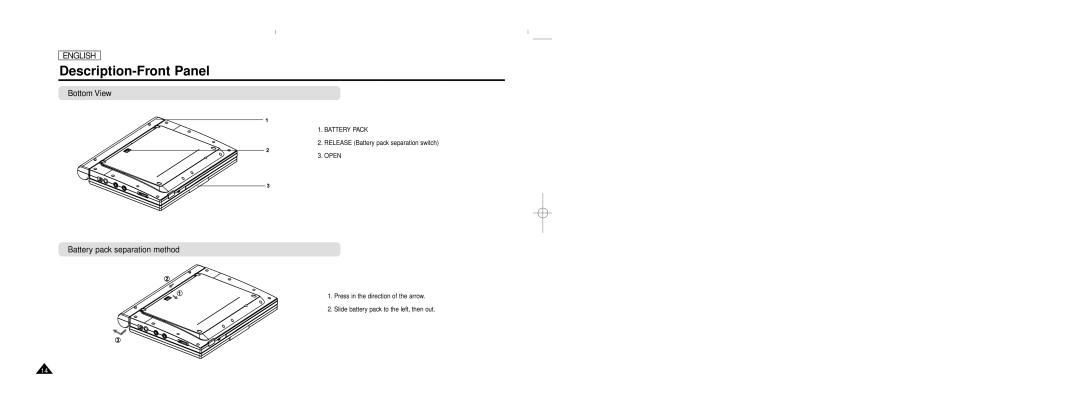 Samsung DVD-L70, DVD-L75 manual Bottom View, Battery pack separation method 