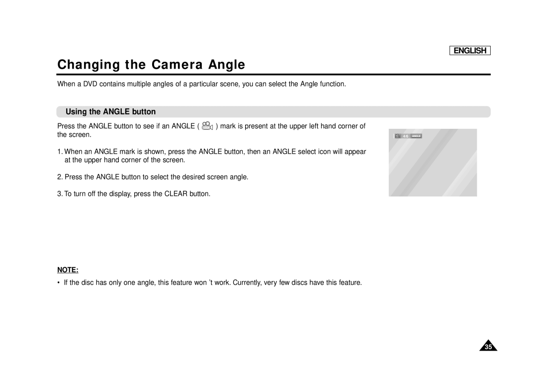 Samsung DVD-L75, DVD-L70 manual Changing the Camera Angle, Using the Angle button 