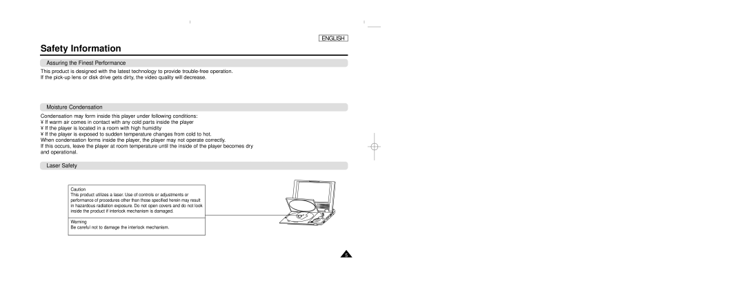 Samsung DVD-L75, DVD-L70 manual Safety Information, Assuring the Finest Performance, Moisture Condensation, Laser Safety 