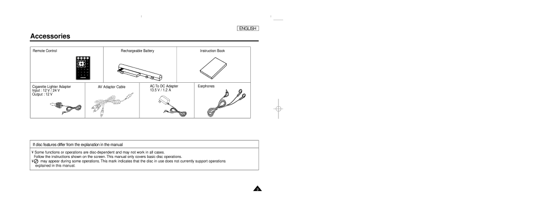 Samsung DVD-L75, DVD-L70 Accessories, If disc features differ from the explanation in the manual 