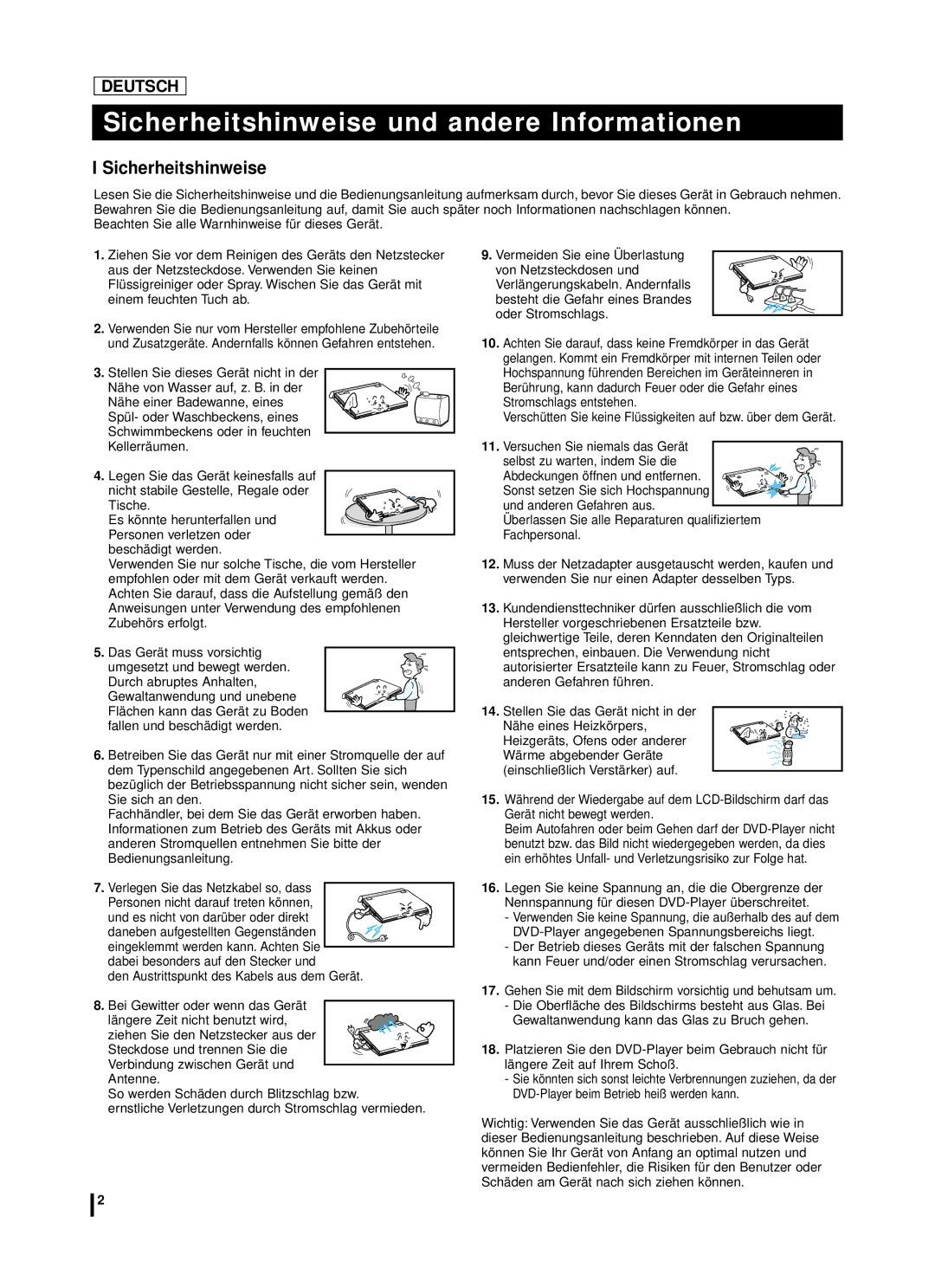 Samsung DVD-L70A, DVD-L75A manual Sicherheitshinweise und andere Informationen 