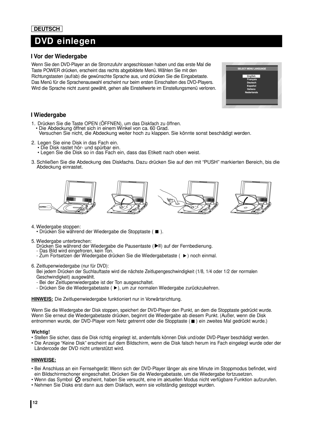 Samsung DVD-L70A, DVD-L75A manual DVD einlegen, Vor der Wiedergabe 