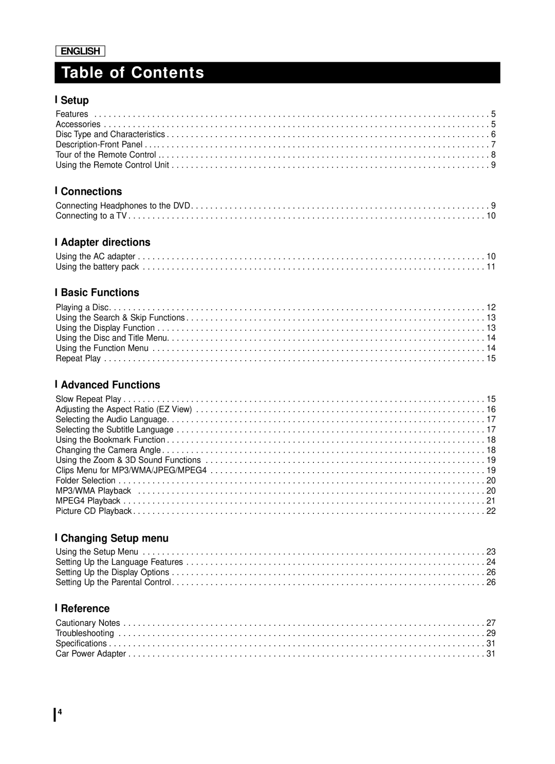 Samsung DVD-L70A, DVD-L75A manual Table of Contents 