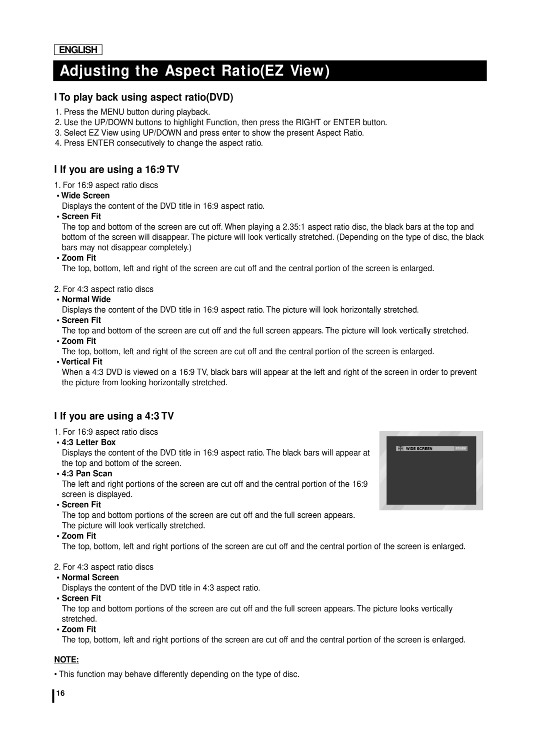 Samsung DVD-L70A manual Adjusting the Aspect RatioEZ View, To play back using aspect ratioDVD, If you are using a 169 TV 