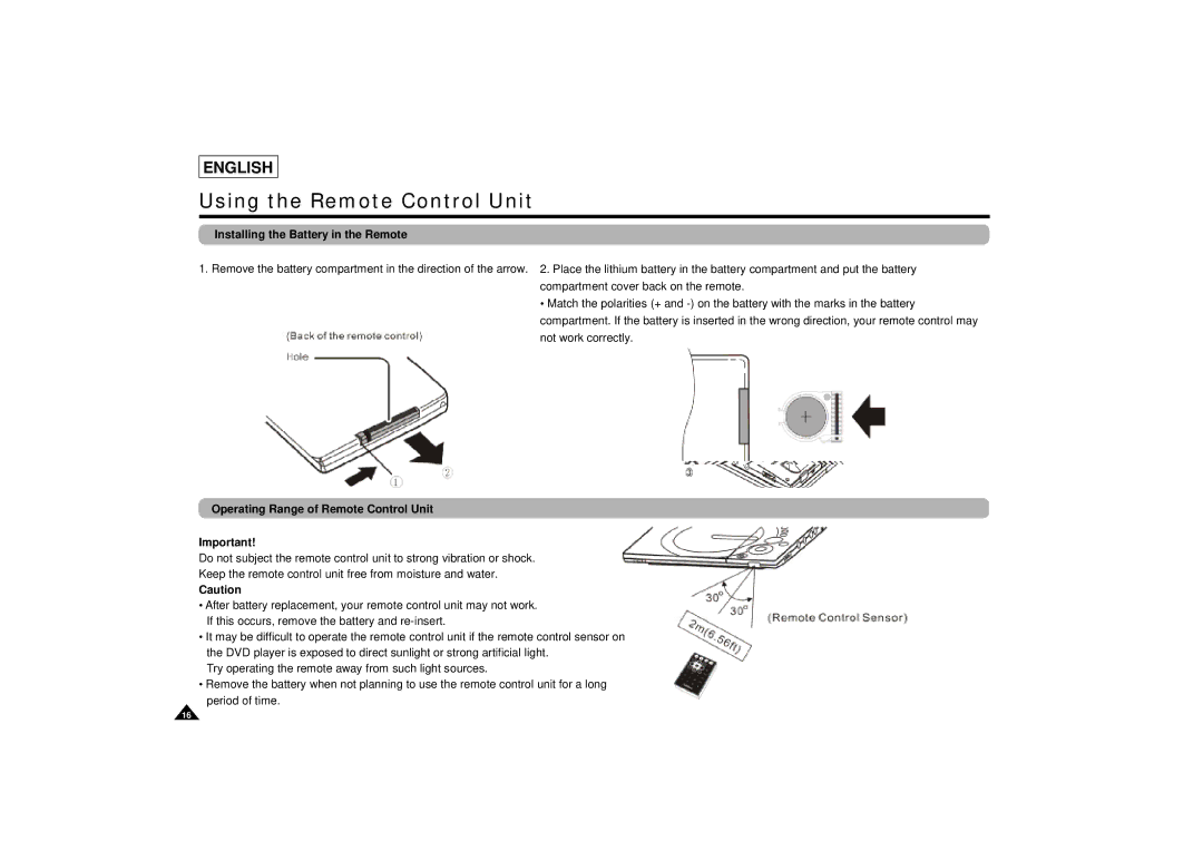 Samsung DVD-L75/L70 manual Using the Remote Control Unit, Installing the Battery in the Remote 