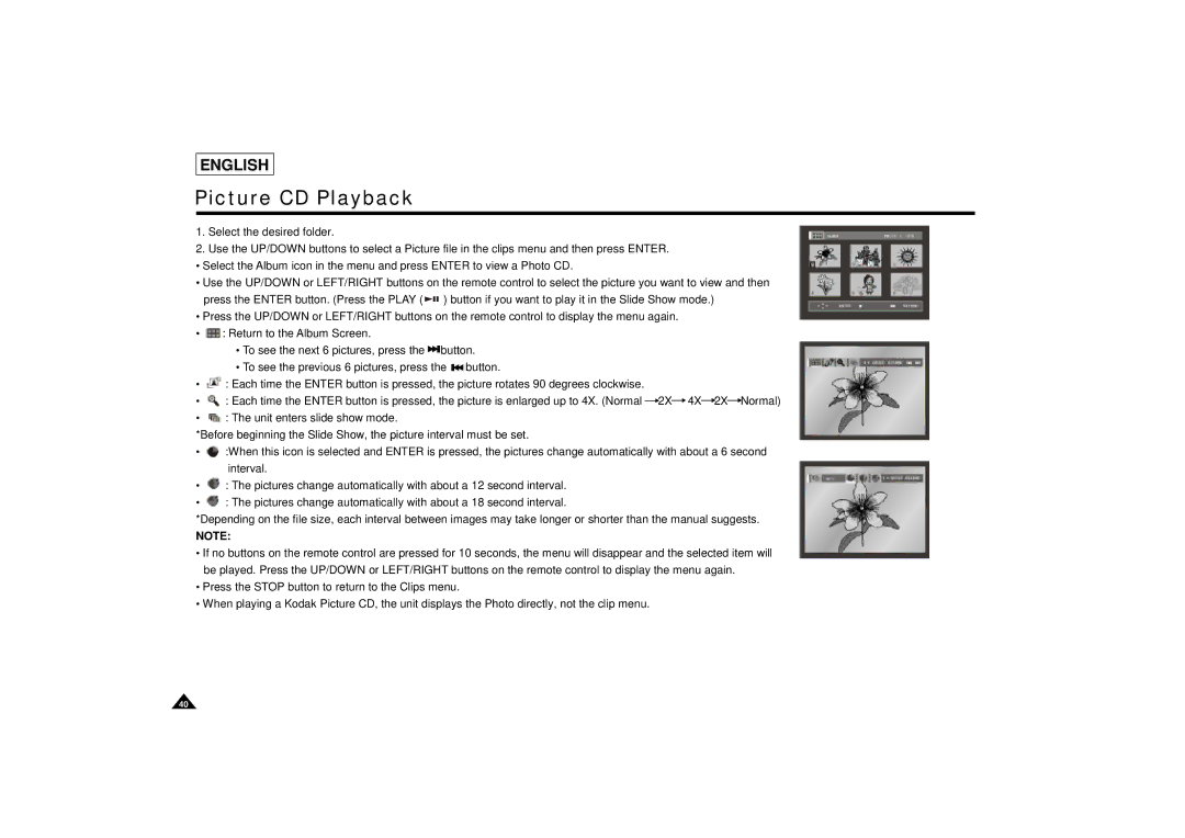 Samsung DVD-L75/L70 manual Picture CD Playback 