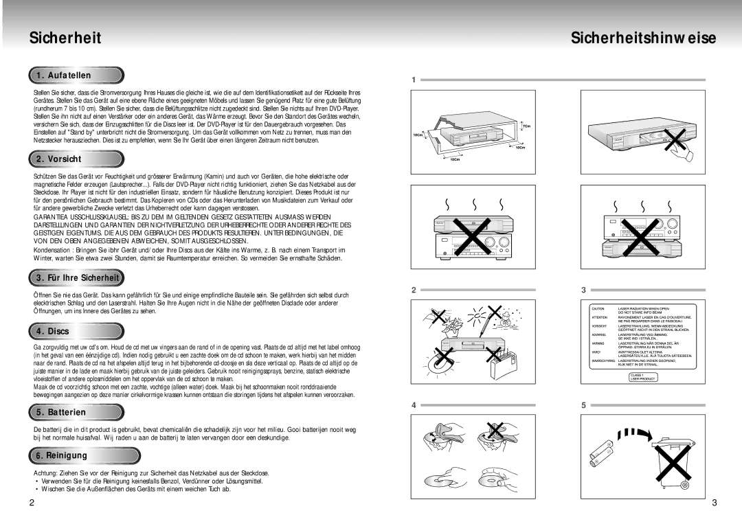 Samsung DVD-M105B/XEG manual Sicherheitshinweise 