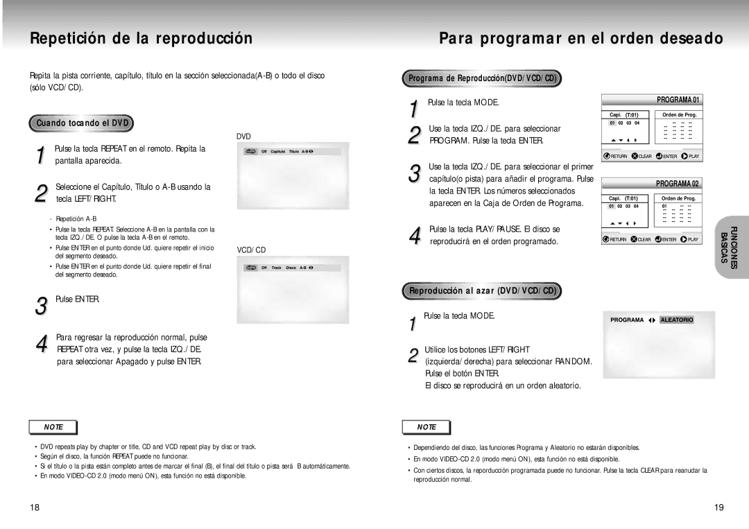 Samsung DVD-M105E/XEC manual Repetición de la reproducción, Para programar en el orden deseado 