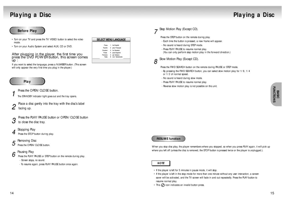 Samsung DVD-M105/XET manual Playing a Disc 