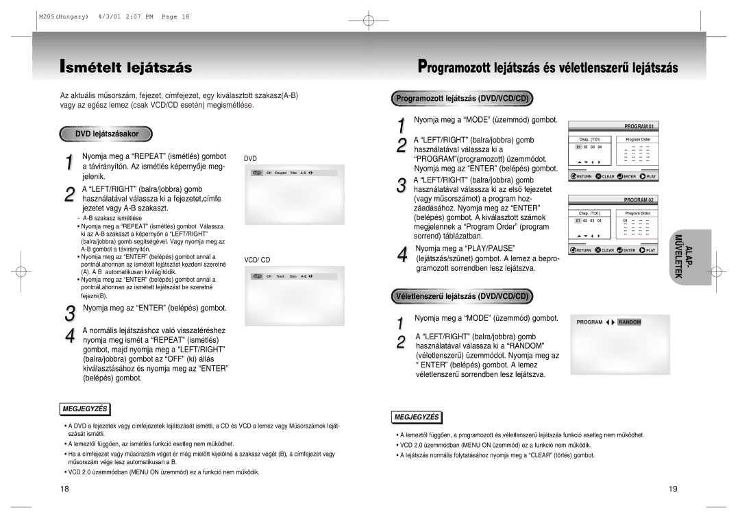 Samsung DVD-M205/XEH manual IsmŽtelt lej‡tsz‡s, ÒLEFT/RIGHTÓ balra/jobbra gomb, Nyomja meg a Òmodeó Ÿzemm-d gombot 