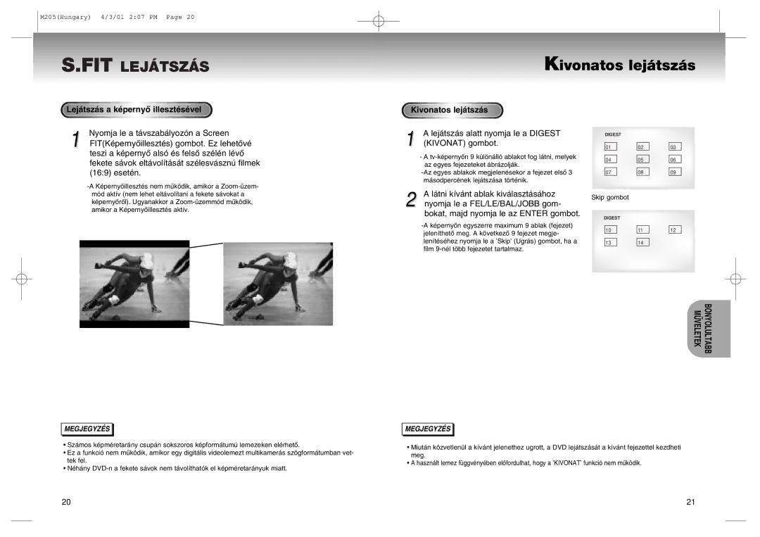 Samsung DVD-M205/XEH manual FIT LEJçTSZçS Kivonatos lej‡tsz‡s, Lej‡tsz‡s a kŽpernyÎ illesztŽsŽvel 