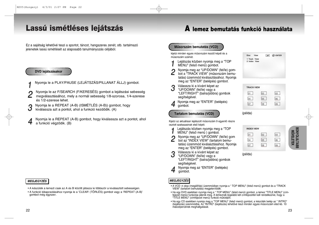 Samsung DVD-M205/XEH manual Mõsorsz‡m bemutat‡s VCD, Tartalom bemutat‡s VCD, PŽlda 