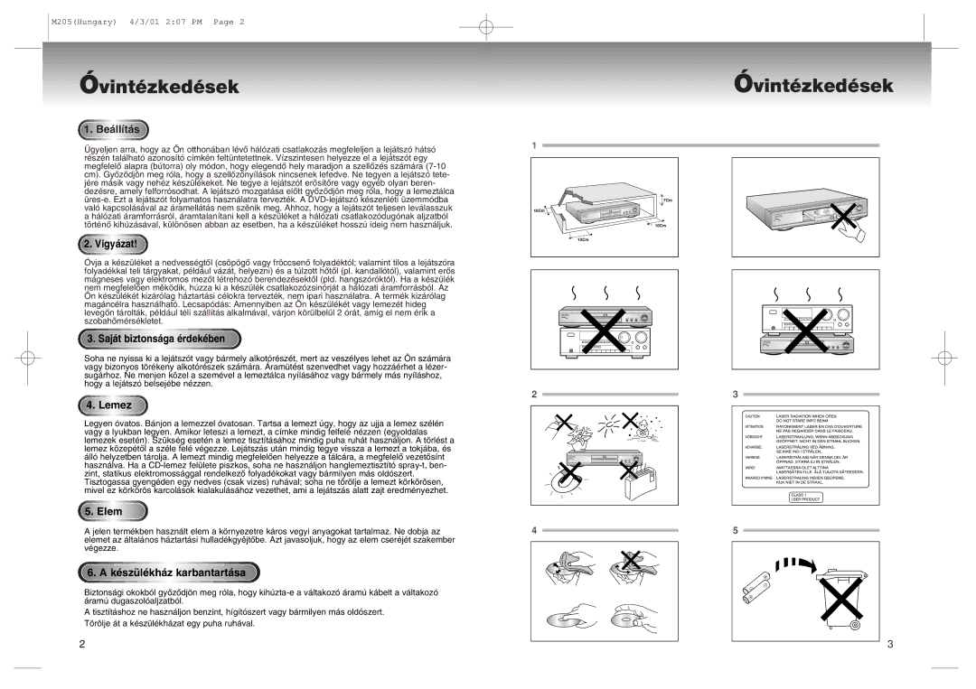 Samsung DVD-M205/XEH manual ÎvintŽzkedŽsek, Be‡ll’t‡s, Lemez, Ele m, KŽszŸlŽkh‡z karbantart‡sa 