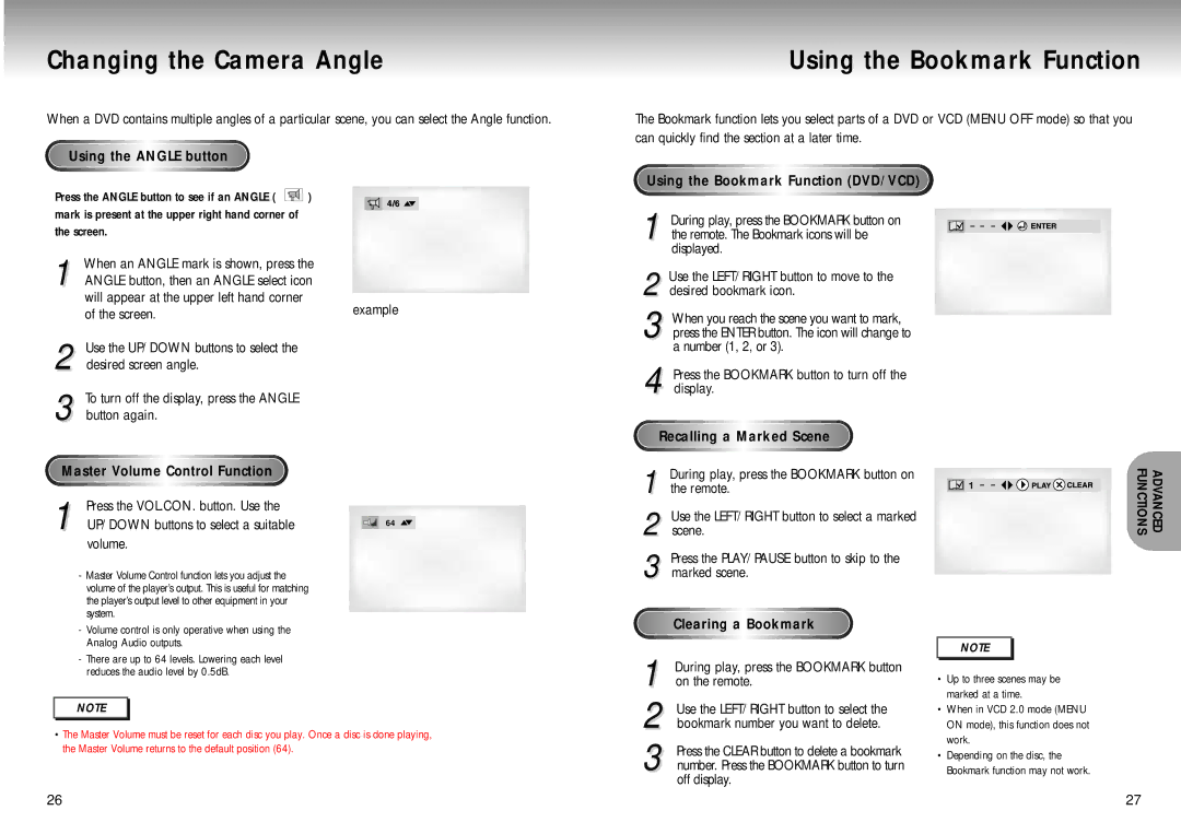 Samsung DVD-M301 manual Changing the Camera Angle, Using the Angle button, Aster 