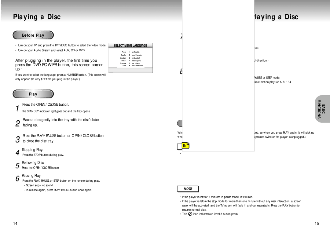 Samsung DVD-M301 manual Playing a Disc 