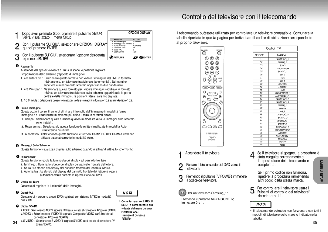 Samsung DVD-M305/XET Impostazione delle opzioni video, Se il primo codice non funziona, Ripetere la procedura immettendo 