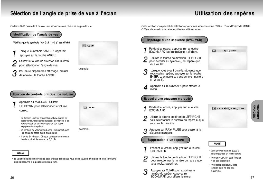 Samsung DVD-M405/XEF manual Utilisation des repères 