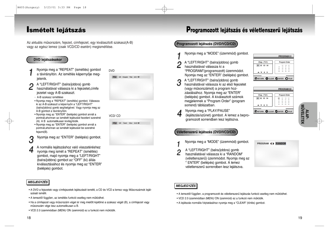 Samsung DVD-M405/XEH manual IsmŽtelt lej‡tsz‡s, ÒLEFT/RIGHTÓ balra/jobbra gomb, Nyomja meg a Òmodeó Ÿzemm-d gombot 