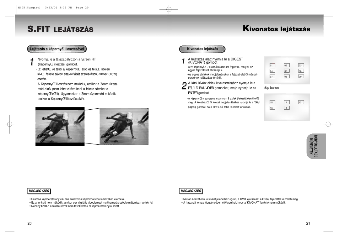 Samsung DVD-M405/XEH manual FIT LEJçTSZçS Kivonatos lej‡tsz‡s, Lej‡tsz‡s a kŽpernyÎ illesztŽsŽvel 