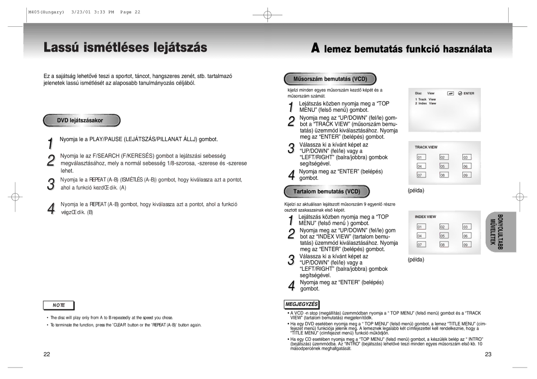 Samsung DVD-M405/XEH manual Mõsorsz‡m bemutat‡s VCD, Tartalom bemutat‡s VCD, PŽlda 