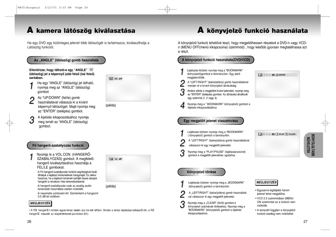 Samsung DVD-M405/XEH manual Kamera l‡t-szšg kiv‡laszt‡sa, KšnyvjelzÎ funkci- haszn‡lata 