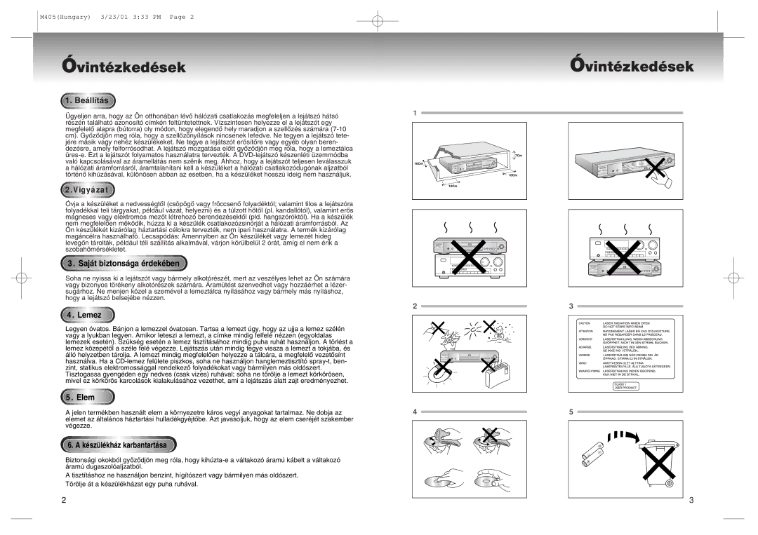 Samsung DVD-M405/XEH manual ÎvintŽzkedŽsek, Saj‡t biztons‡ga ŽrdekŽben, Lemez, Ele m, KŽszŸlŽkh‡z karbantart‡sa 