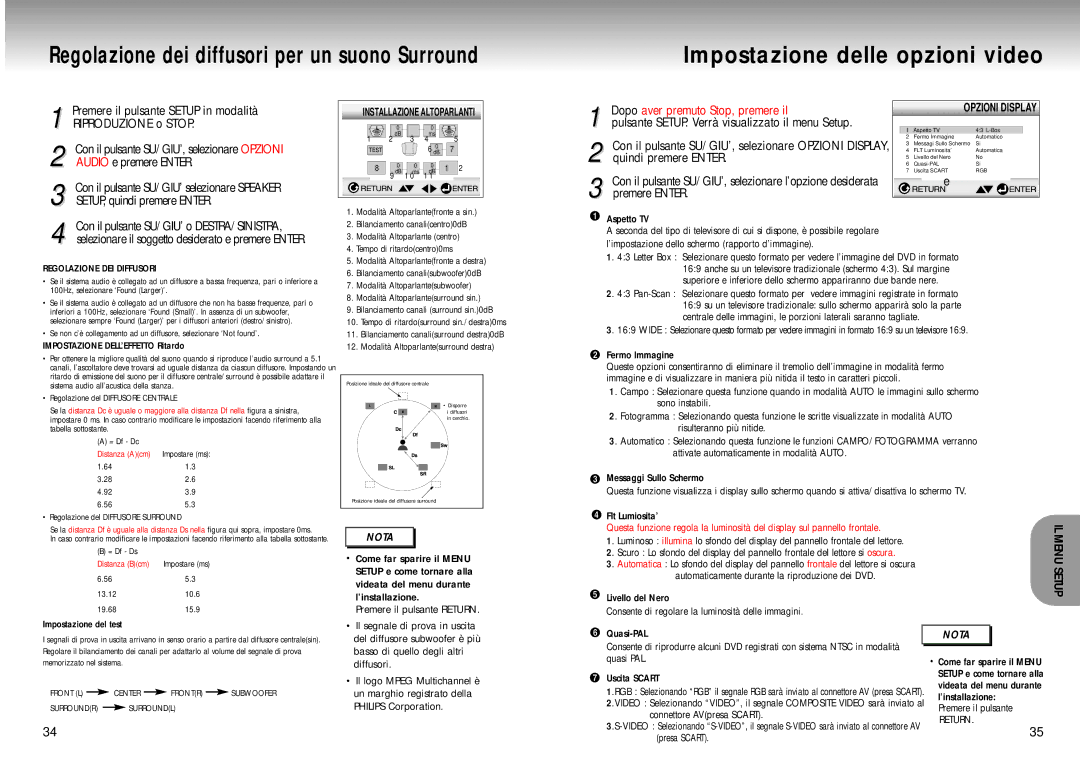 Samsung DVD-M405/XET manual Impostazione delle opzioni video 