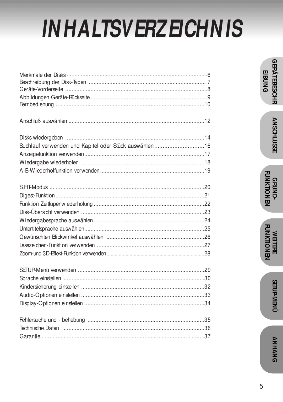 Samsung DVD-MC20/XEG manual Inhaltsverzeichnis 