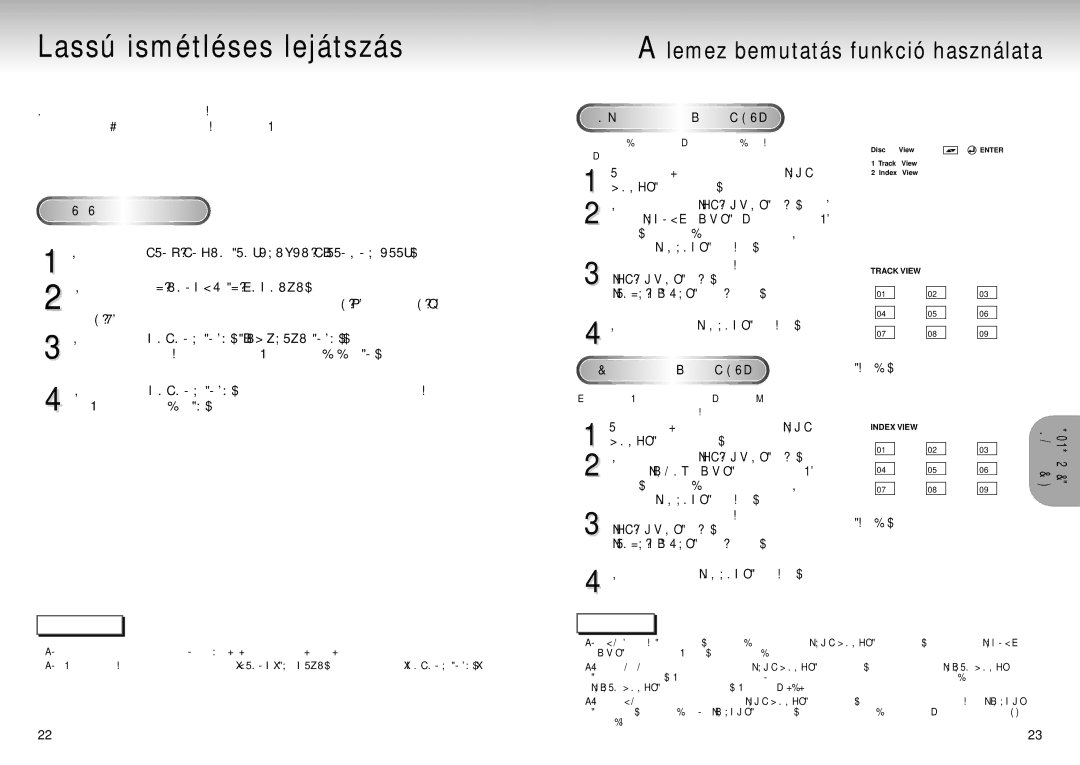 Samsung DVD-MC20/XEH manual Lemez bemutatás funkció használata, Mısorszám bemutatás VCD, Tartalom bemutatás VCD, Példa 