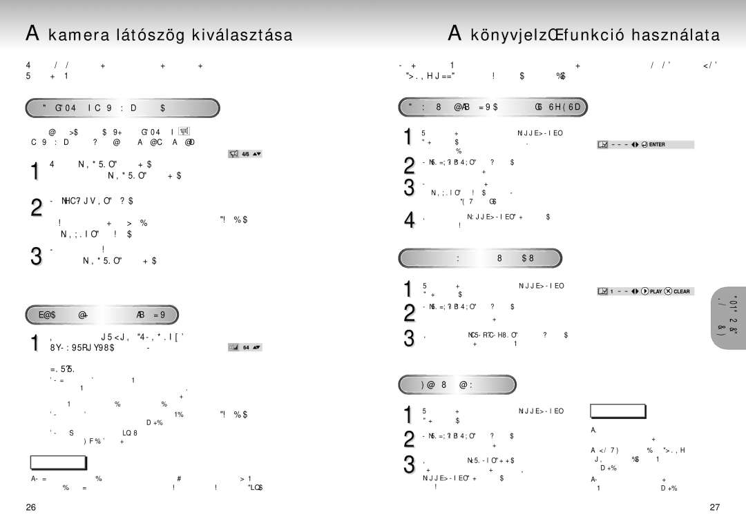 Samsung DVD-MC20/XEH, DVD-MC20/EUR manual Kamera látószög kiválasztása, KönyvjelzŒ funkció használata 